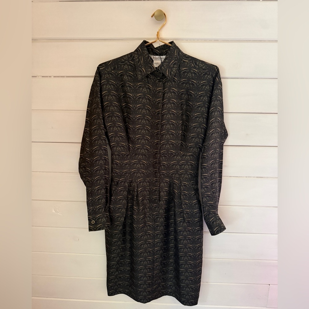 NWT MAX MARA Panfilo Print Long Sleeve Silk Twill Shirtdress Sz US 2 $1590 - Picture 6 of 9
